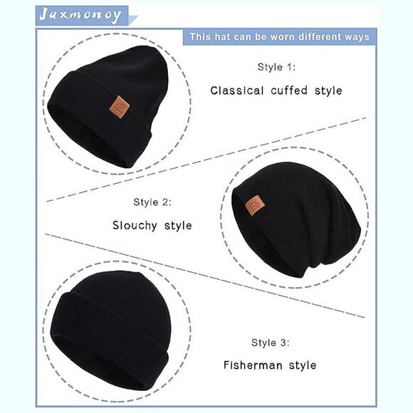 Knit Beanies Winter Hats for Women,Black - Picture 8 of 8